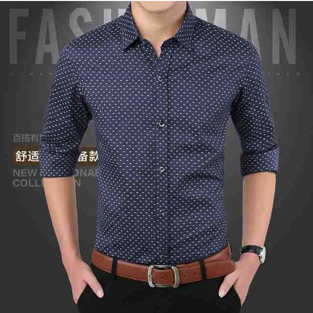 [kemeja point varian warna OT] kemeja pria katu stretch motif polkadot lengan panjang