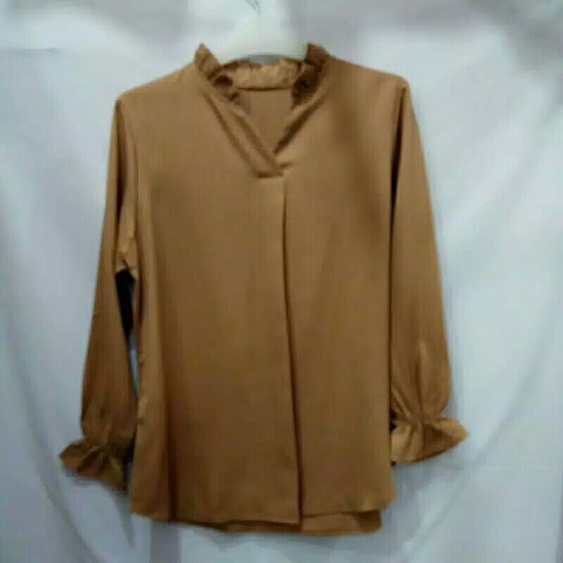 Blus atasan wanita moscrepe polos lengan panjang