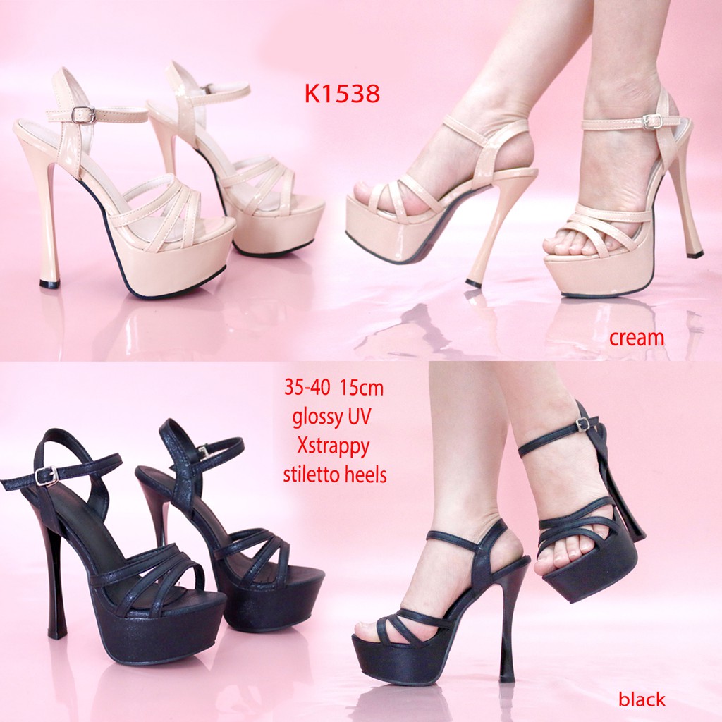 Sepatu High Heels 15cm 2warna Fashion Import - Stiletto Hitam Nude Party Pesta KY1538