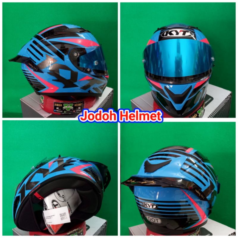 KYT HELM FALCON FR RADIANT SKY BLUE+TEAR OFF+SPOILER PAKET GANTENG