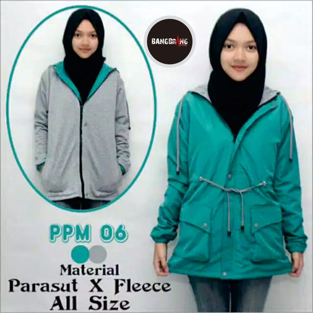 JAKET PARKA WANITA BOLAK BALIK JAKET WANITA PARKA BB MURAH JAKET PARKA CEWEK JAKET PARASUT WANITA-Tosca Abu