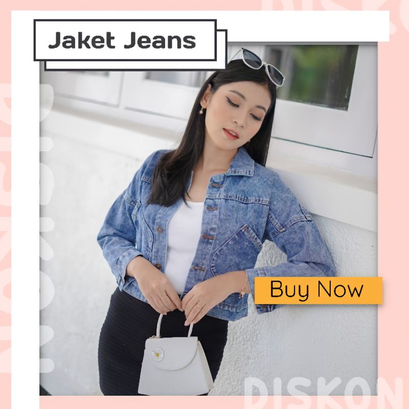 JAKET JEANS WANITA CROP LENGAN KANCING / JAKET JEANS DENIM PREMIUM NON STRECTH