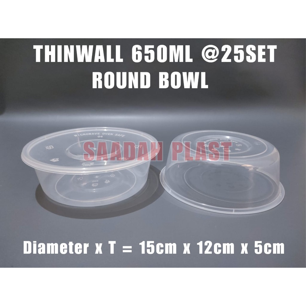 (ISI 25) THINWALL 650ML MANGKOK BOWL - MANGKUK BULAT 650 ML FOODGRADE MICROWAVE TAHAN PANAS