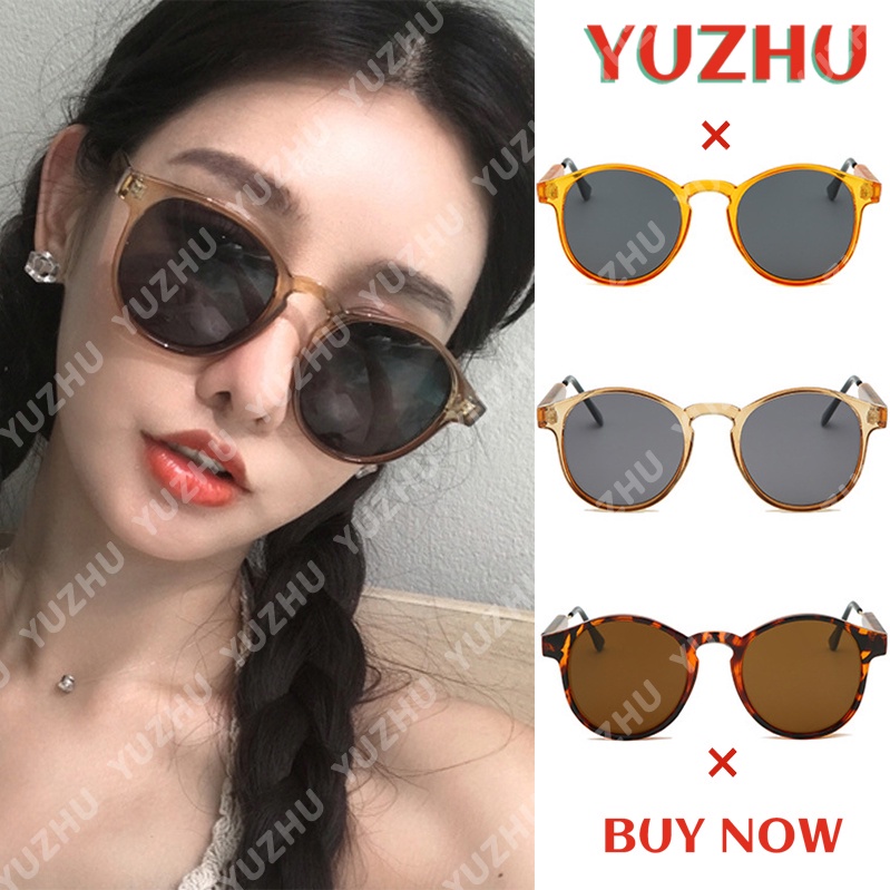 (YUZHU) COD Kacamata Hitam Fashion Korea Harajuku Retro INS Style Kacamata Bulat Wanita