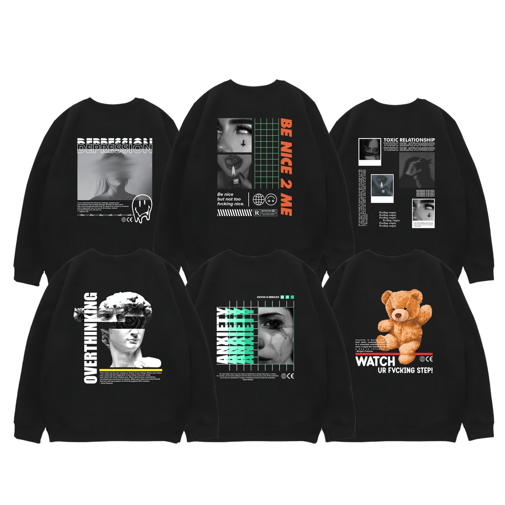 Crewneck Sweater Distro Basic Original Black Motif Simpel Pria Dan Wanita Premium Quality Unisex Pria Wanita Trendy