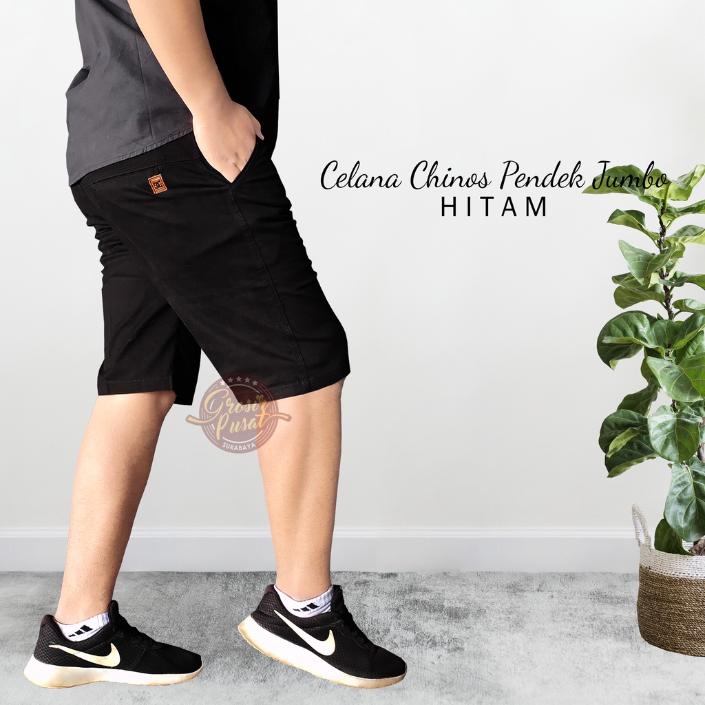 Celana Chino Pendek Premium Jumbo Hitam 39 - 44