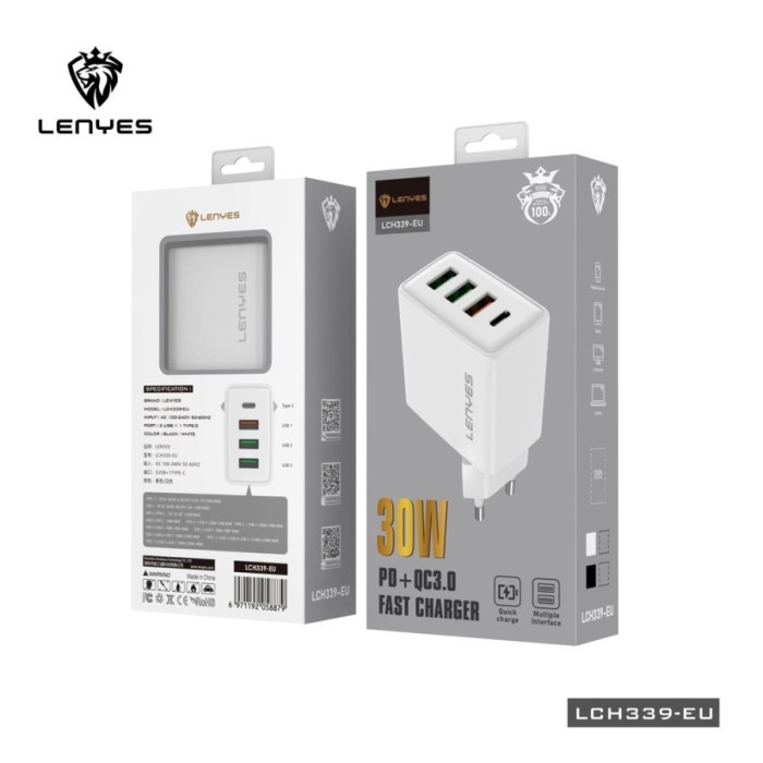 LCH339 3usb Batok LENYES 3usb LCH-339 PD-QC3.0 30W Fast Charger Grosir