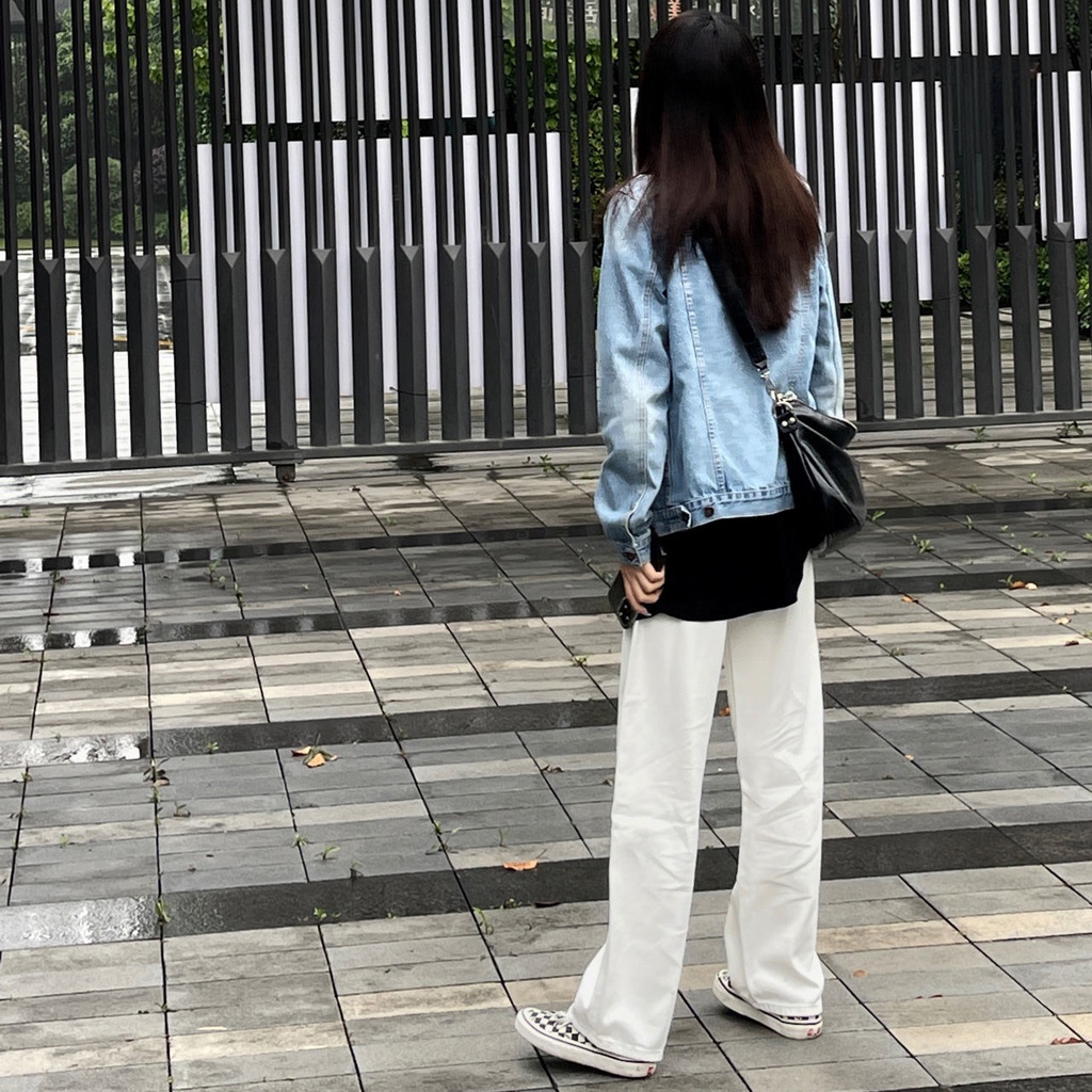 high waist new pengait longgar celana jeans panjang wanita