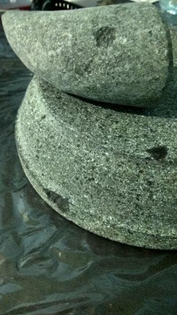 Cobek Batu Asli Bubut Termurah 22cm & Ulekan