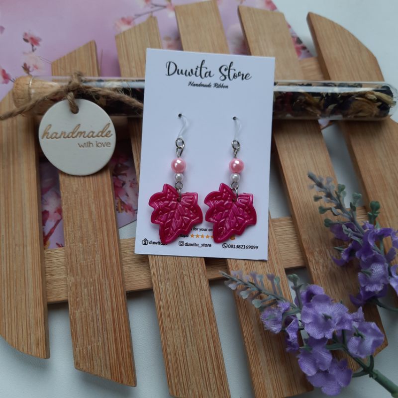 HANDMADE ANTING ANAK/DEWASA KAITAN PLASTIK MOTIF DAUN ANGGUR