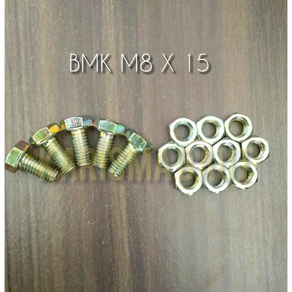 [1 set baut+mur] BMK M8X15 (Baut Mur Kuning M8 x 15)