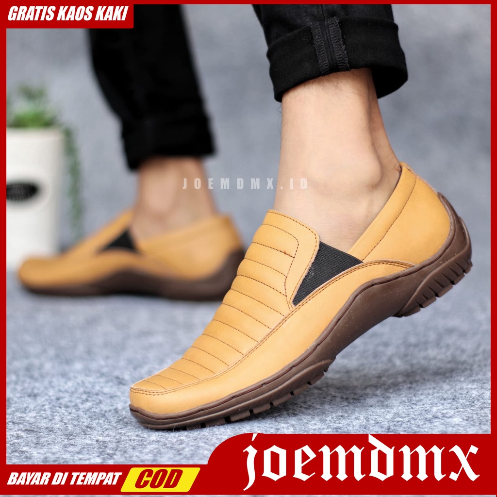 CORZA Sepatu Slip On Casual Kulit Asli Kasual Formal Anti Slip Kerja Kantor Kondangan Pria/Cowok