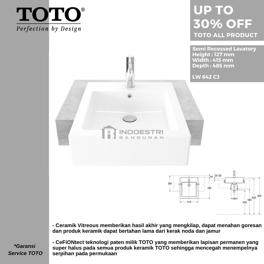 Jual Wastafel Semi Recessed TOTO LW642CJ / Wastafel TOTO (Body Only