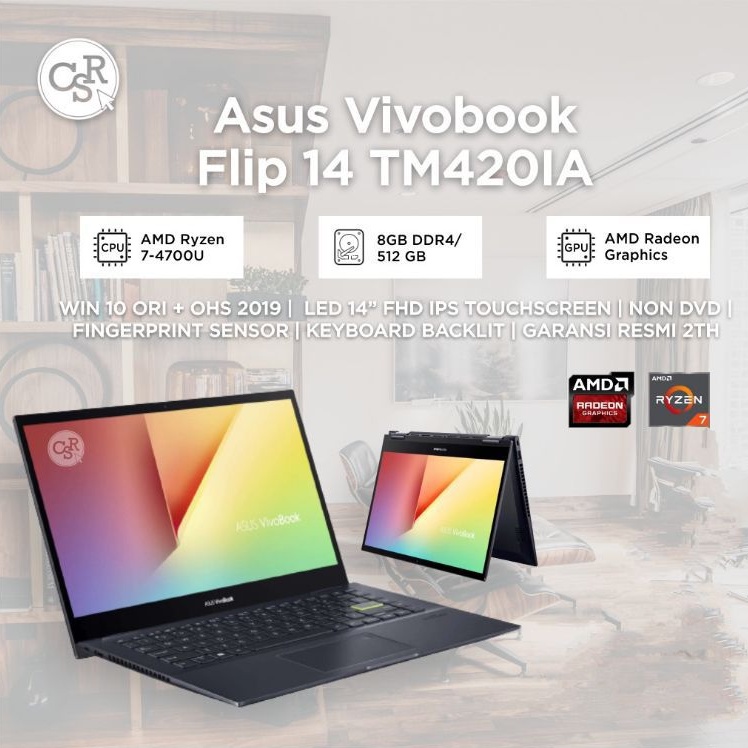 LAPTOP ASUS VIVOBOOK FLIP 14 TM420IA AMD RYZEN 7-4700U RAM 8GB SSD 512GB 14 INCH FHD IPS TOUCHSCREEN