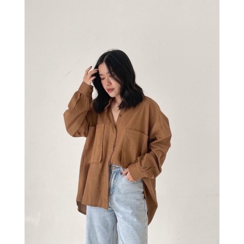 JC- NIKI Shirt 2001 / Gea Top / Kemeja Linen Crinkle / Kemeja Oversize Linen Crincle 2 Pocket / Kemeja Oversize Crincle Premium