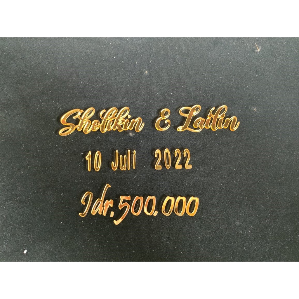 Nama Tanggal Nominal Text CUSTOM PLYWOOD/AKRILIK MIRROR GOLD- Laser Cutting