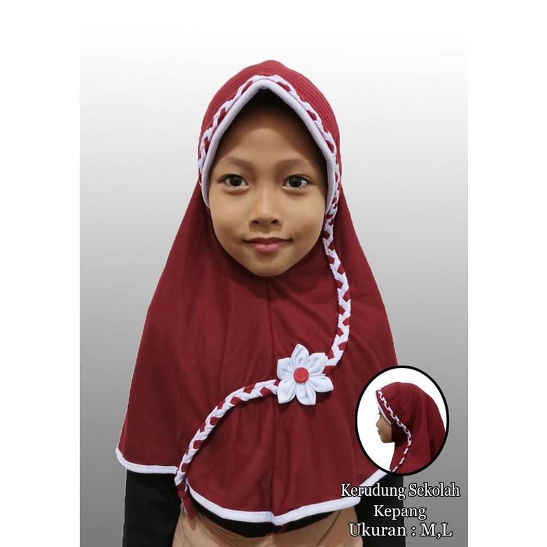 Kerudung Anak Sekolah SD Model Kepang Size M Jilbab Instan Anak Sekolah Hijab Anak Pasar Hija'b