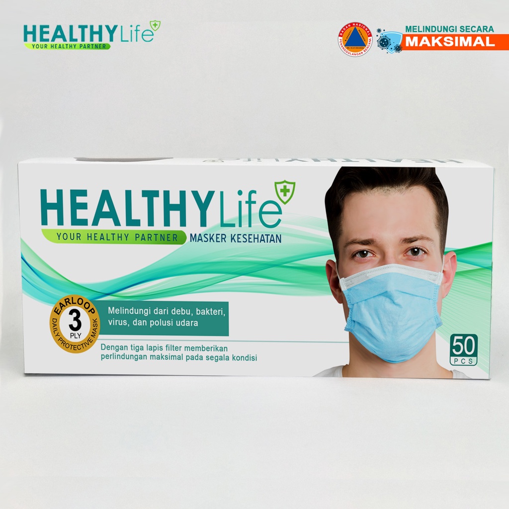 Healthylife Masker 3ply medis non surgical isi 50 Mask 3ply 50pcs/box Masker 3 ply Mask 3 ply