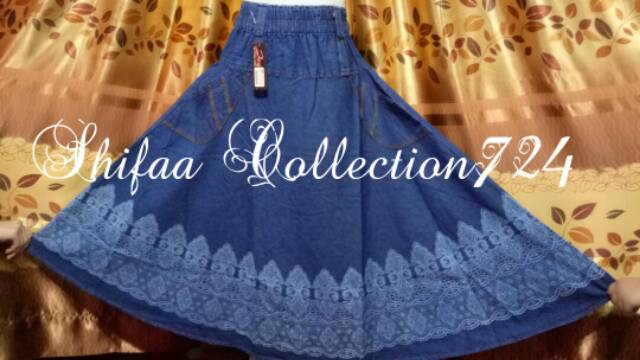 Rok Jeans / Rok Panjang / Rok Payung Jeans Motif Sablon BB 60-80 Kg