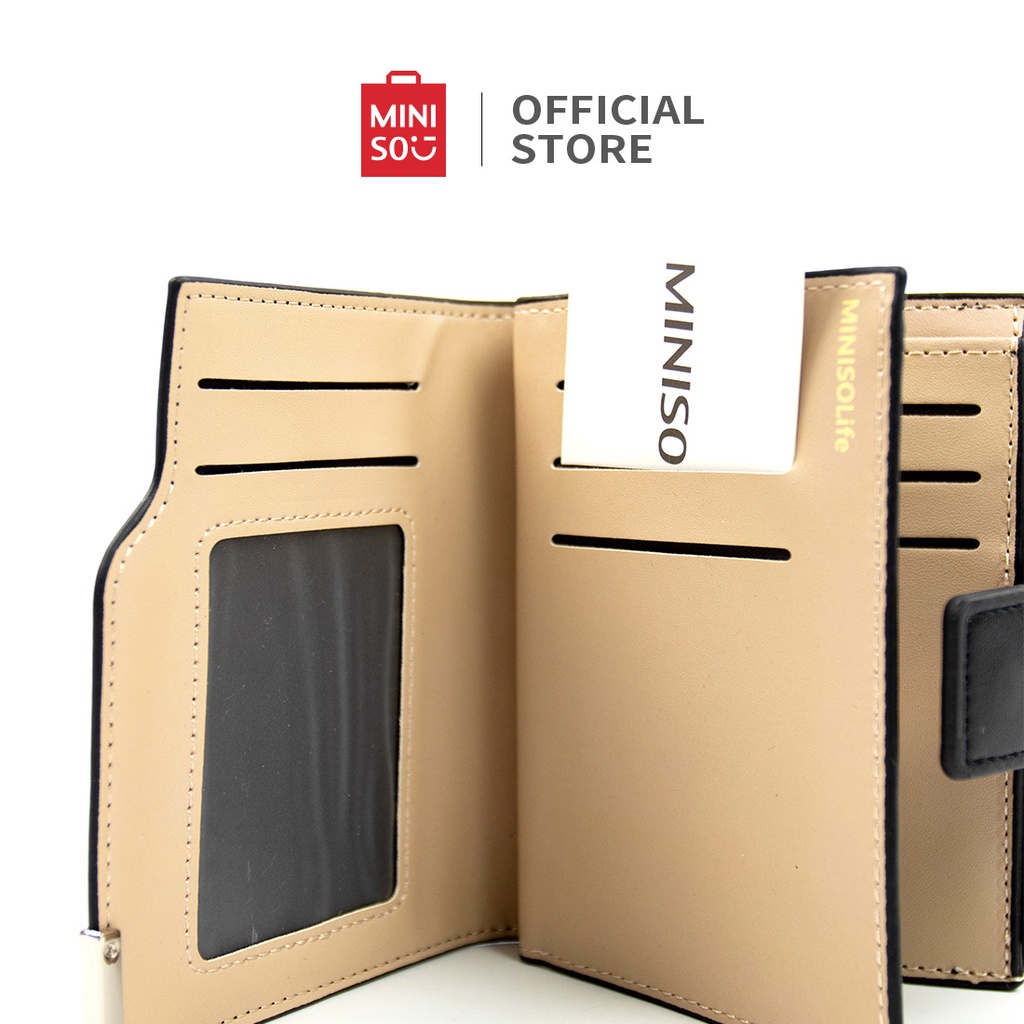 MINISO Dompet Pria Men's Wallet  Matte Pendek Bisnis Santai Pemblokiran Warna Serbaguna Pengait Short Wallet-5