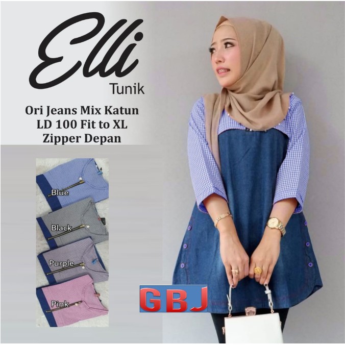 ELLI TUNIK | DUTA TUNIK | ATASAN KATUN MIX JEANS | SOLO GROSIR STORE