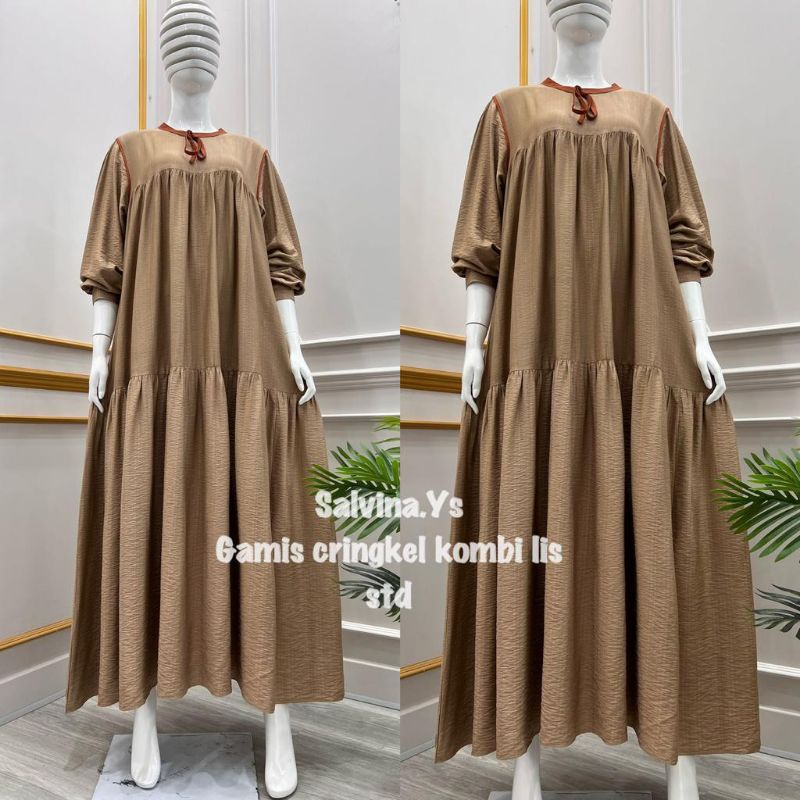 Gamis salvina ORI  Bella linen catton tali kerah
