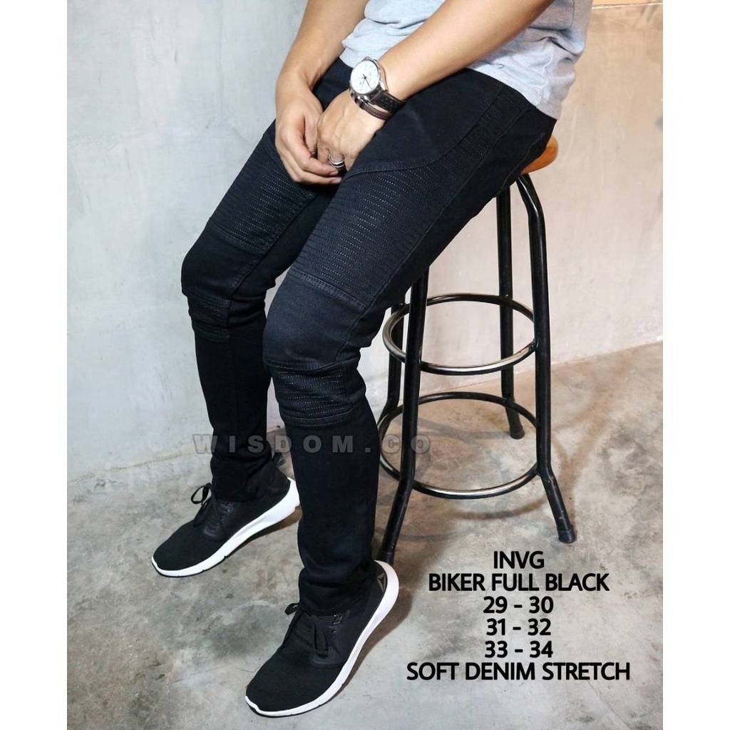 LEOPED - CELANA JEANS BIKERS SKINNY RIPPED PRIA BLACK WASHED TERLARIS - MAT SOTFJEANS -ORI