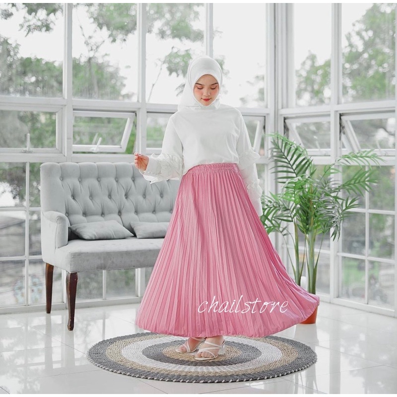 Rok Plisket Premium / Mayung / Skirt Wanita Muslim / Pleated / Remple Panjang