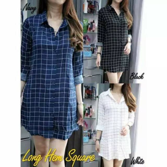 KEMEJA WANITA LENGAN PANJANG MOTIF KOTAK KERAH RAYON KOREAN FASHION
