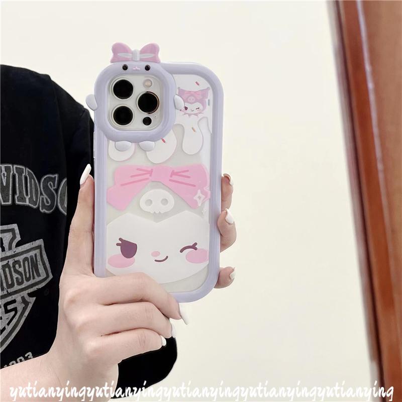 Case Kulomi Kitty Lucu OPPO A17 A96 A76 A15S A57 A53 A16 A5s A15 A12 A54 A17K A3s A16K A5 A52 A7 A55 A9 A5 A16s A31 A95 Reno 7 5 4F 5F Bow-knot Little Monster Lens Soft Cover