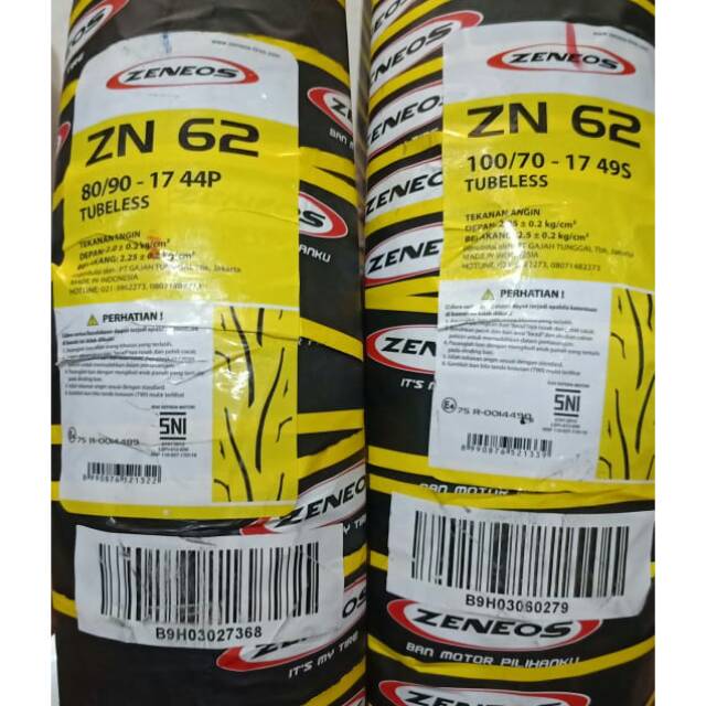 Paketan Ban zeneos 80/90-17 dan 100/70-17 ZN62 Tubeless