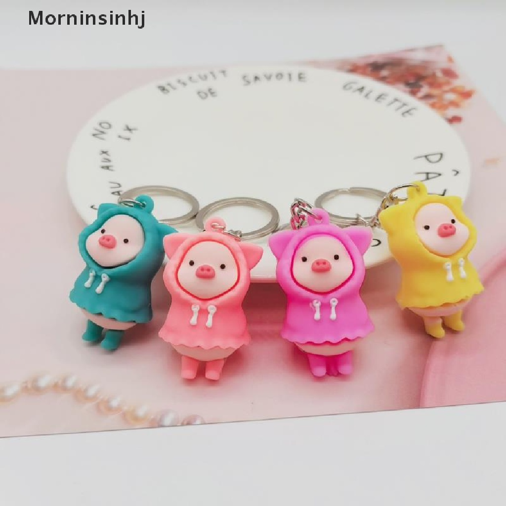 Mornin Kartun Lucu Jas Hujan Piggy Doll Gantungan Kunci Memegang Babi Susu Kunci Cincin Tas Liontin id