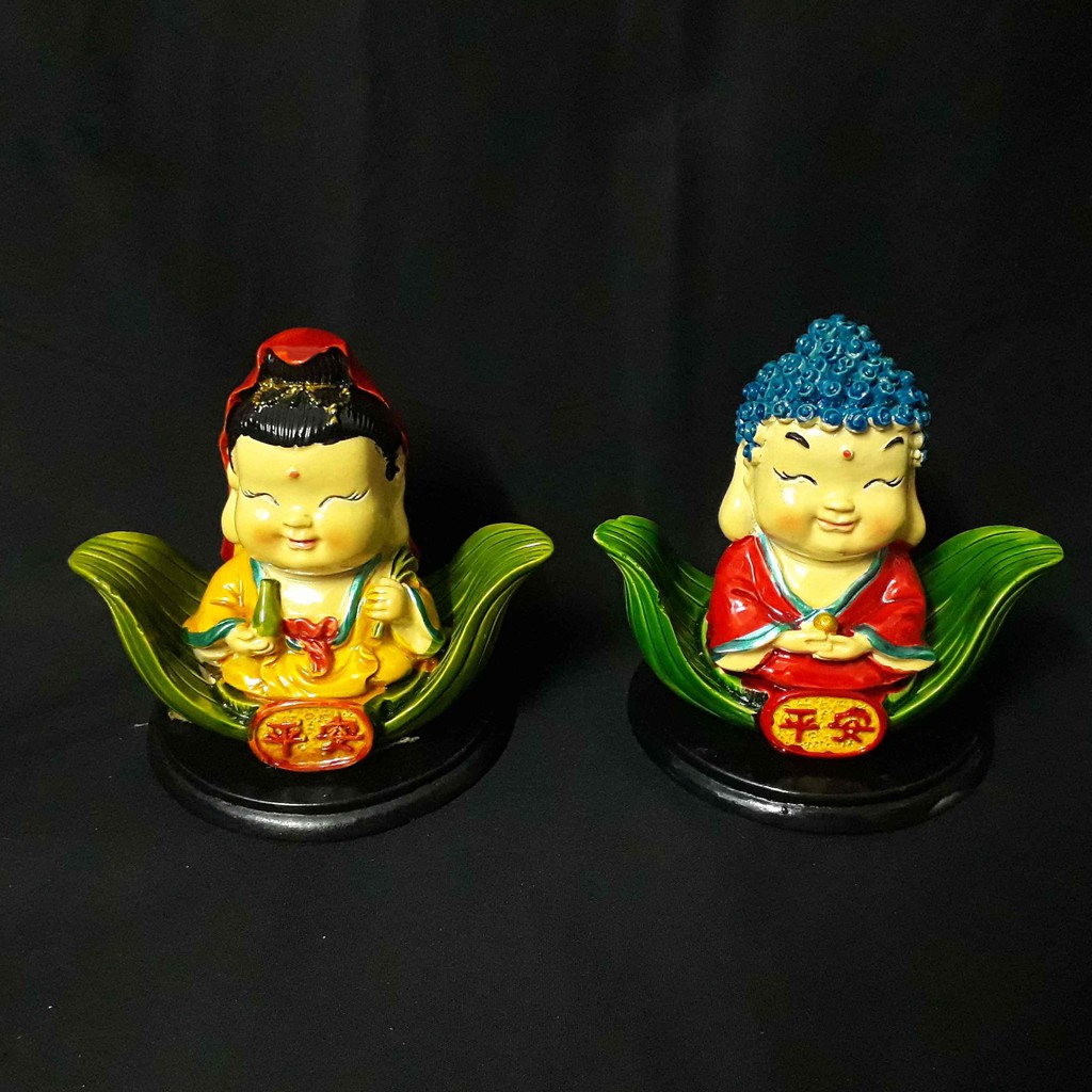 PATUNG BUDDHA DEWI KWAN IM DAN BUDDHA RU LAI DUDUK ALAS