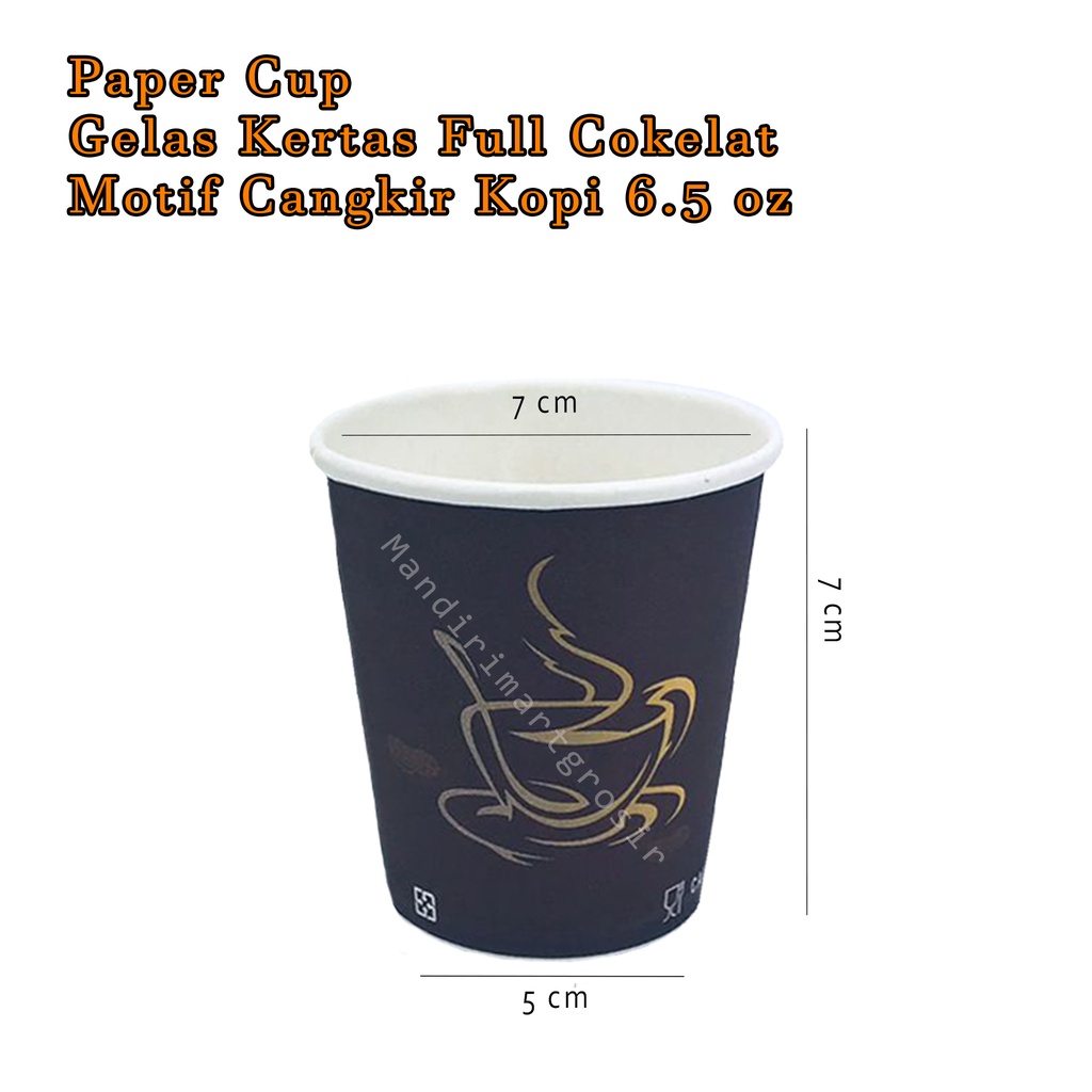 Paper cup * Gelas Kertas * full cokelat * motif cangkir kopi *6.5 oz