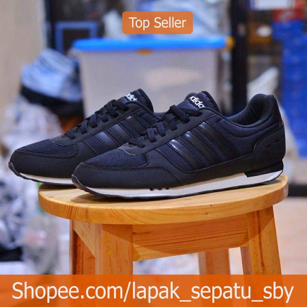 Sepatu Adidas Neo City Racer Full Black Logo Gold Original