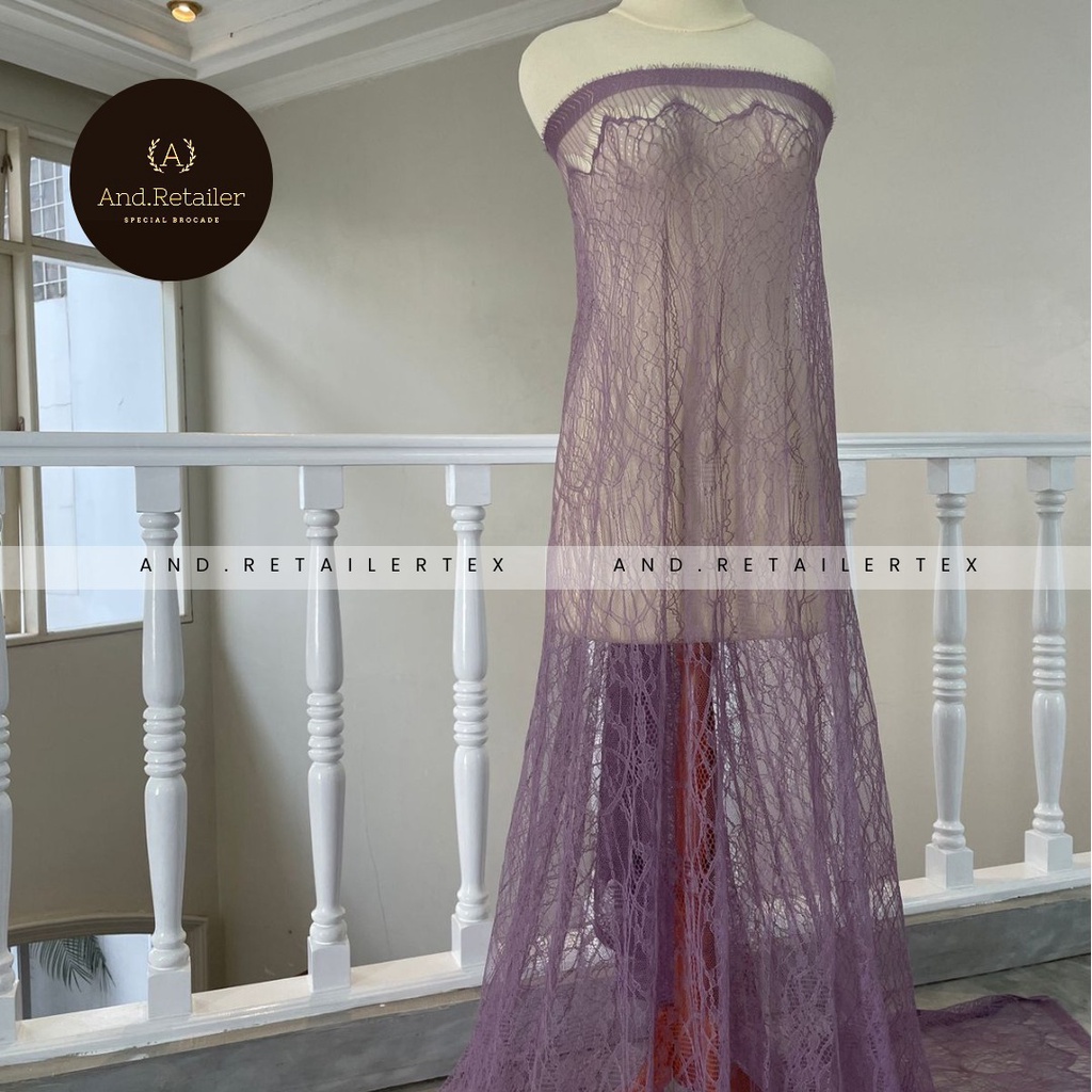 Bahan Kebaya Semi France Panel per 2,5m Lace Chantily Shantily Motif New Series Warna Dusty Purple