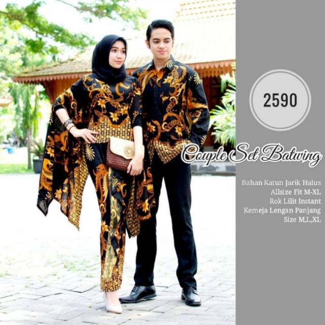 Couple set batwing 2590.cowok M L XL.cewek allsize LD 100.rok lilit instan.batik Pekalongan