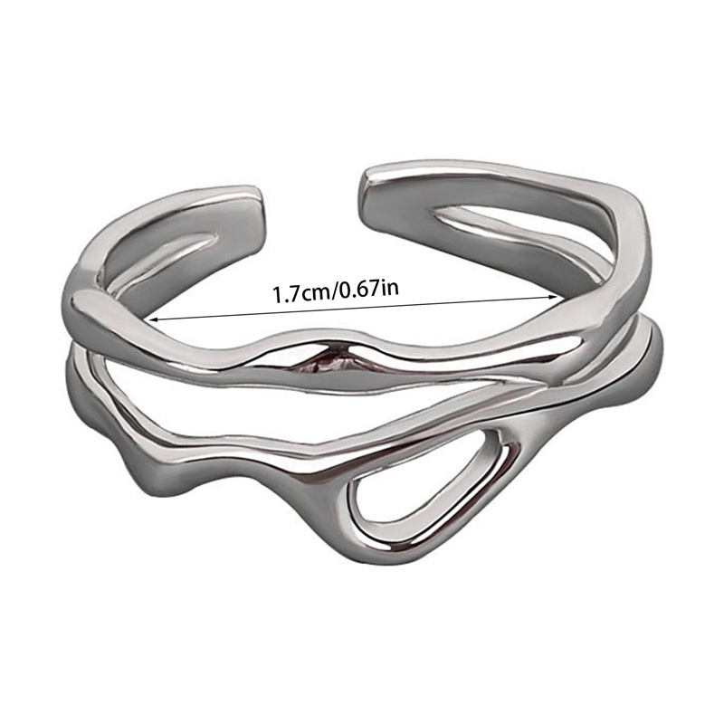 Perhiasan Cincin Geometris Garis Ganda Model Rongga Tidak Teratur Warna Silver Dapat Disesuaikan Untuk Wanita