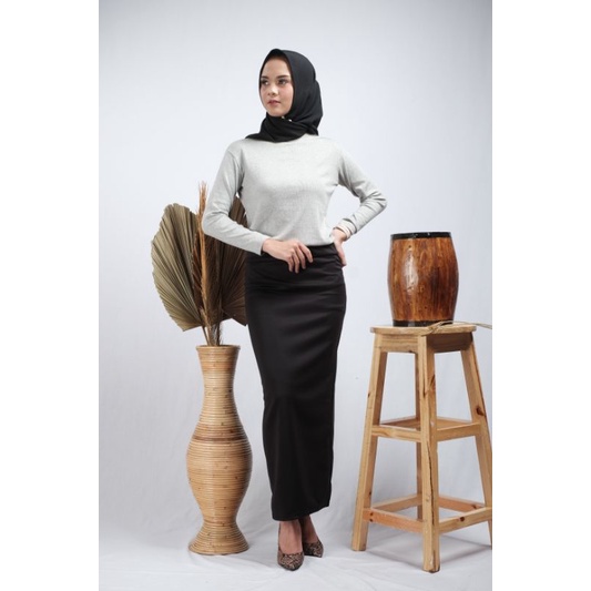 ROK SPAN HITAM PANJANG BAHAN SCUBA / ROK MAXI SKIRT / ROK KASUAL SPAN PANJANG SCUBA