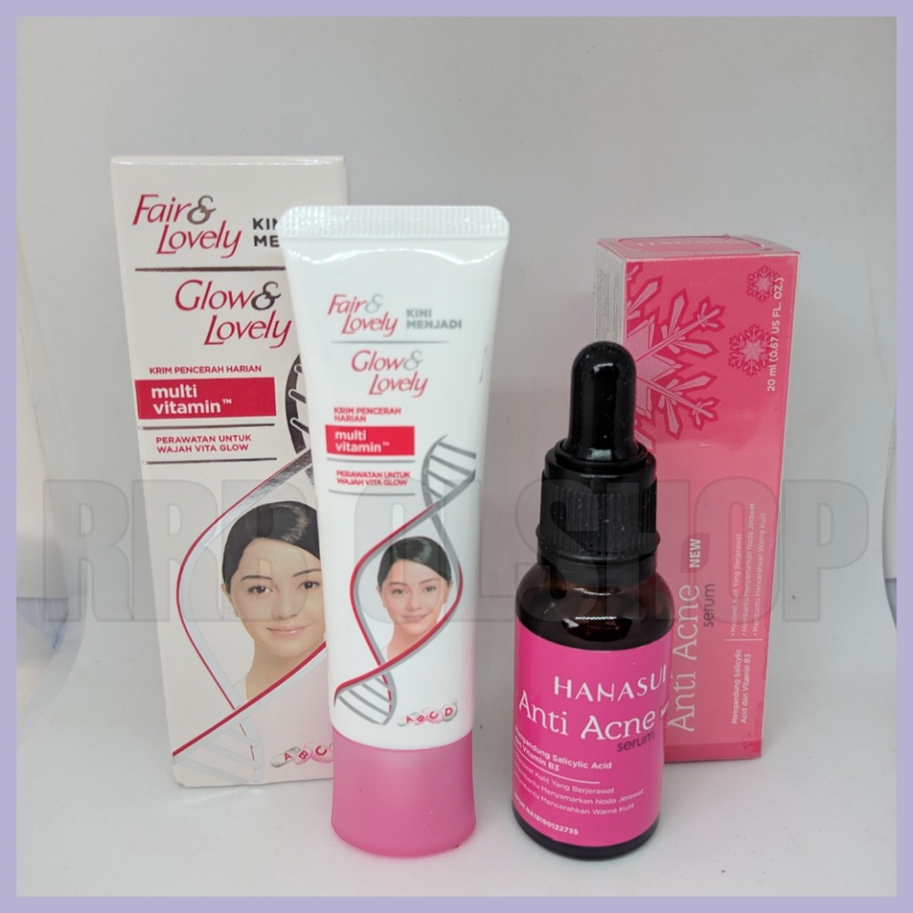 Paket - Serum Hanasui Anti Acne Penghilang Jerawat Original BPOM Dan Pelembab Fair&amp;Lovely 25gr