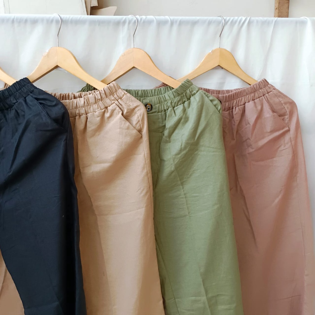 KULOT LINEN HIGHWAIST FULL KARET/CELANA PANJANG WANITA/BAHAN LINEN/CELANA KULOT/CELANA