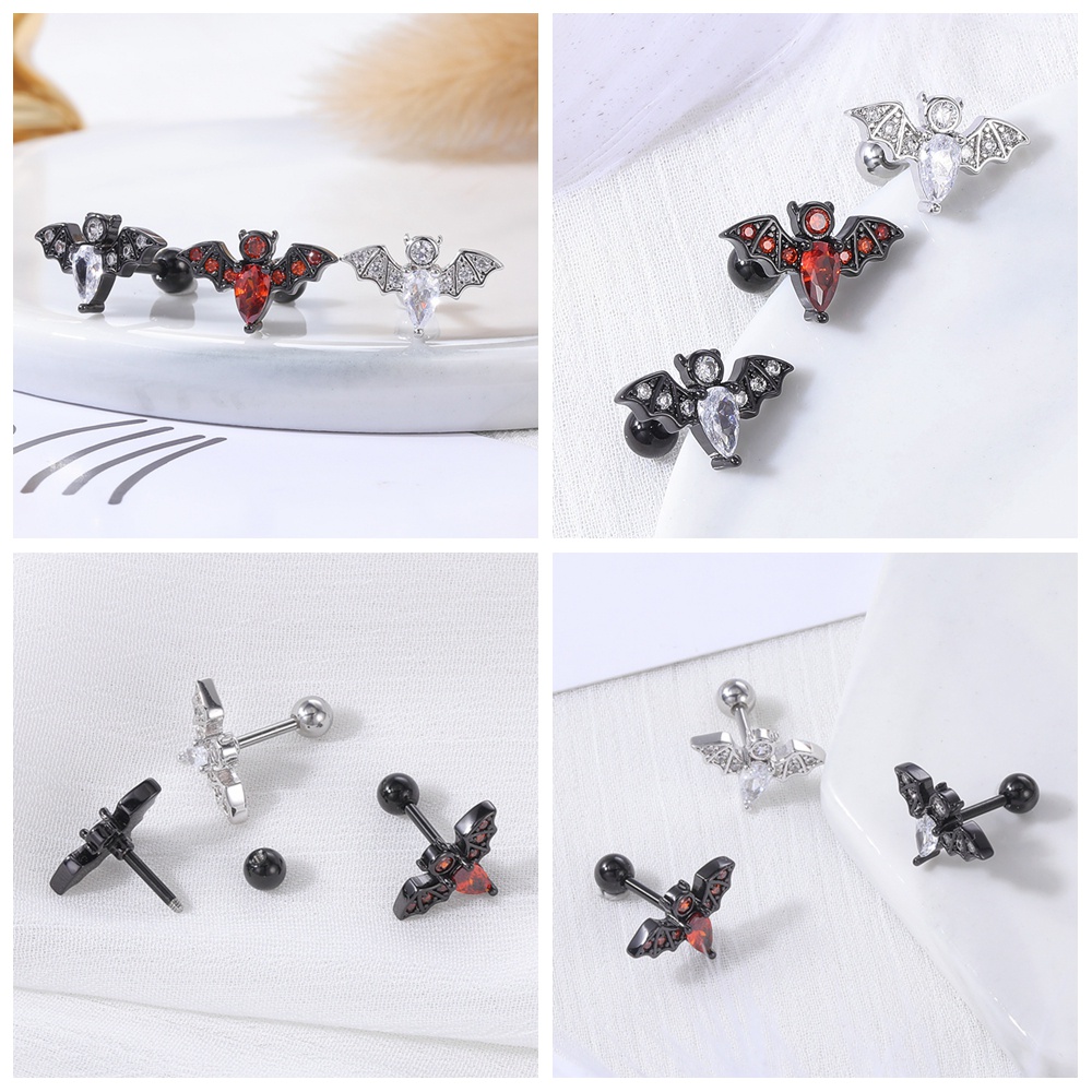 1pc Anting Tindik Hidung / Bibir / Pusar / Tulang Rawan Telinga Desain Kelelawar Bahan Stainless Steel Gaya Punk