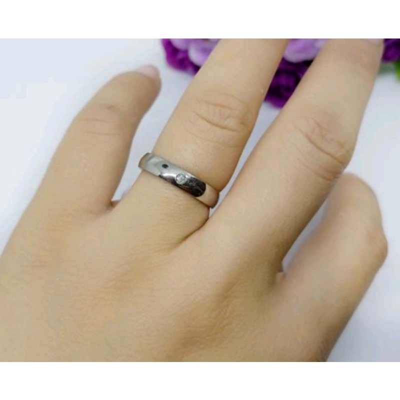 Cincin Titanium permata Satu Couple Berlapis Emas/Kekinian