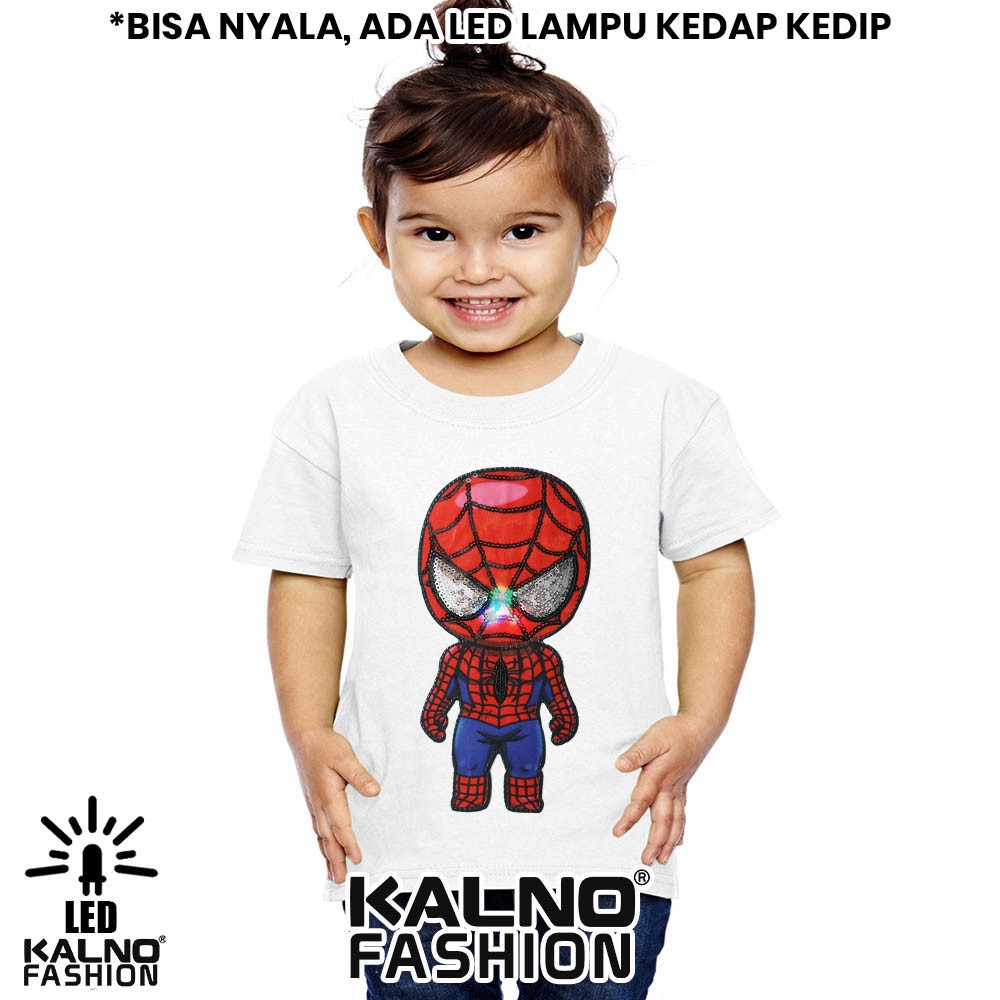 kaos baju anak SPDERMAN 1 LED umur 1 - 7 tahun bisa nyala 1 LED karakter