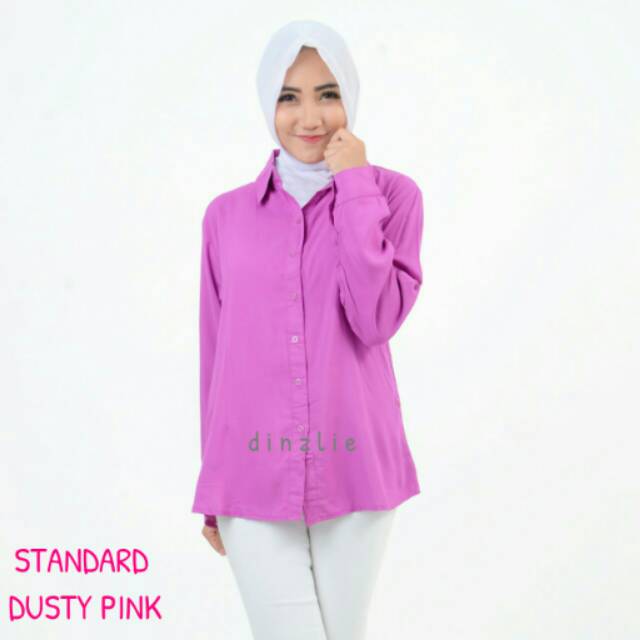 KEMEJA POLOS RAYON WANITA WARNA DUSTY PINK