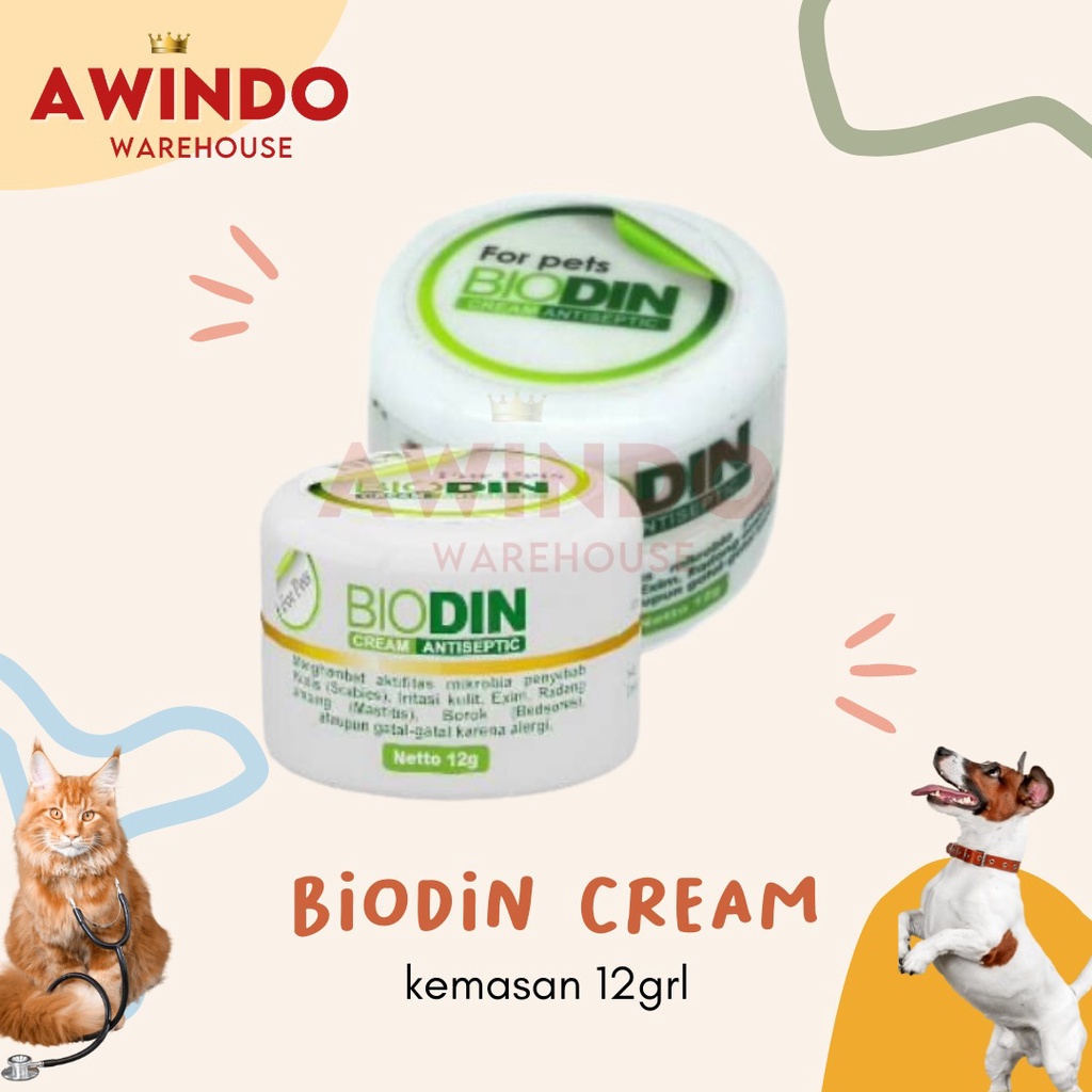 BIODIN CREAM ANTISEPTIC 12GR - Obat Luka Jamur Scabies Kucing Anjing