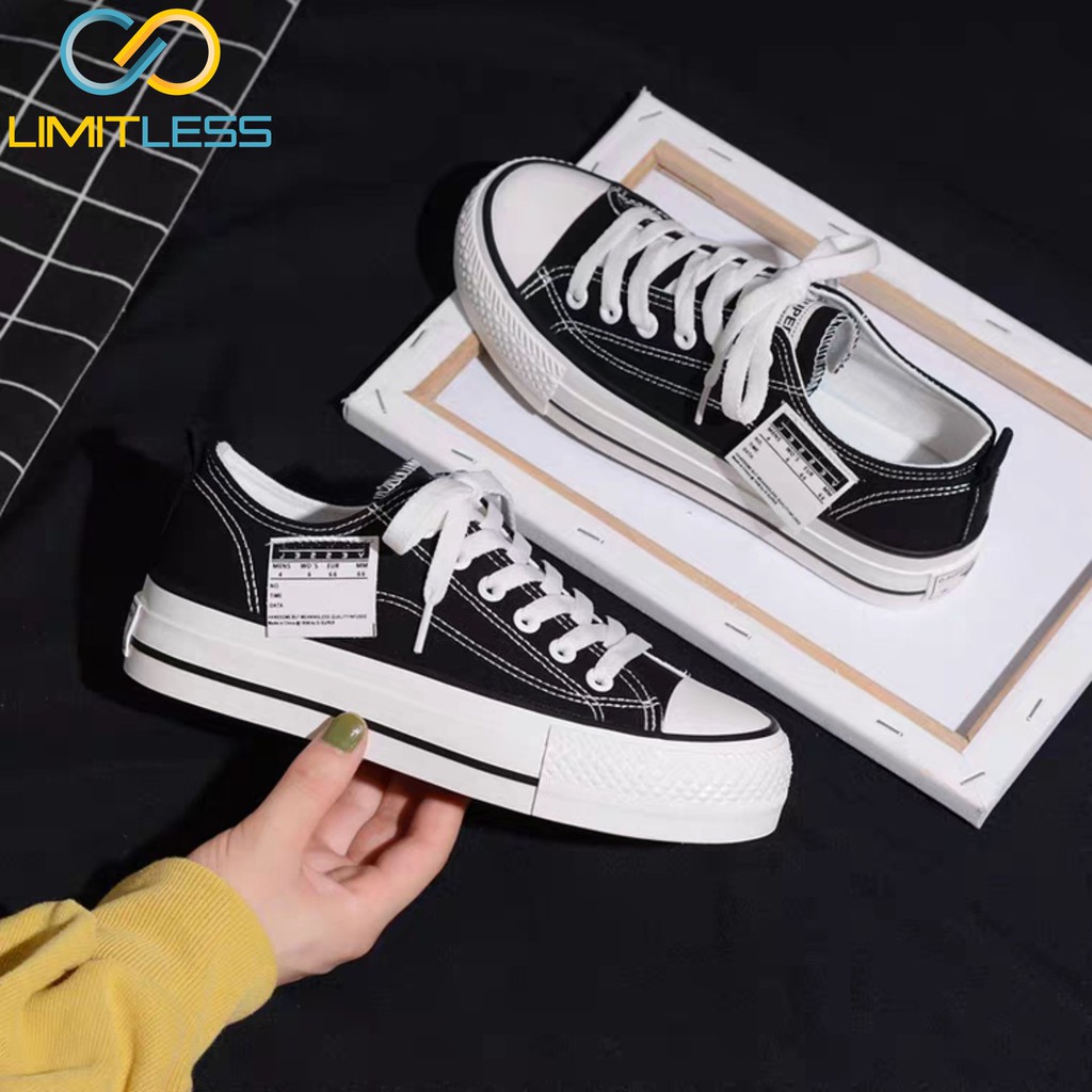 Sepatu Kanvas Wanita Fashion Korea Sole Tinggi Sneakers Canvas Cewek Tali Casual Low Cut