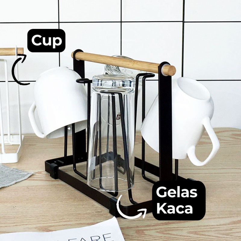 [BISA COD] RAK GELAS AESTHETIC Perlengkapan Dapur Dengan Cup Holder 6 Slot rak gelas cangkir Perlengkapan Dapur Tempat Peniris