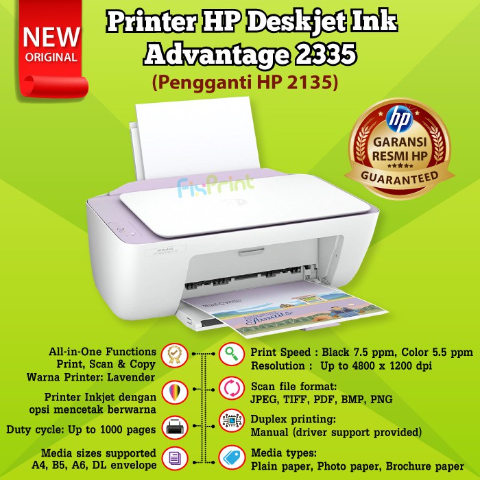 Printer HP Deskjet All In One Print Scan Copy 2335 2336 2337 warna Pengganti Seri Printer 2135