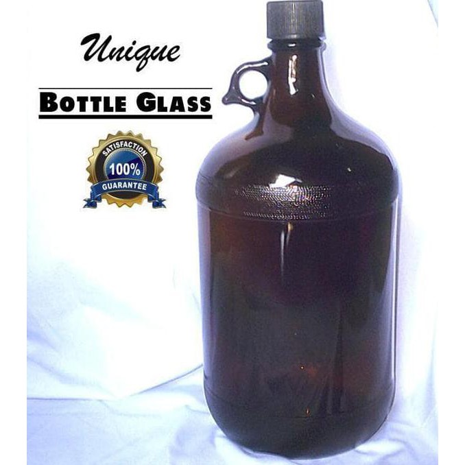 BOTOL KACA UNIK 4 L EMPAT LITER WARNA COKLAT COKELAT BROWN BOTTLE